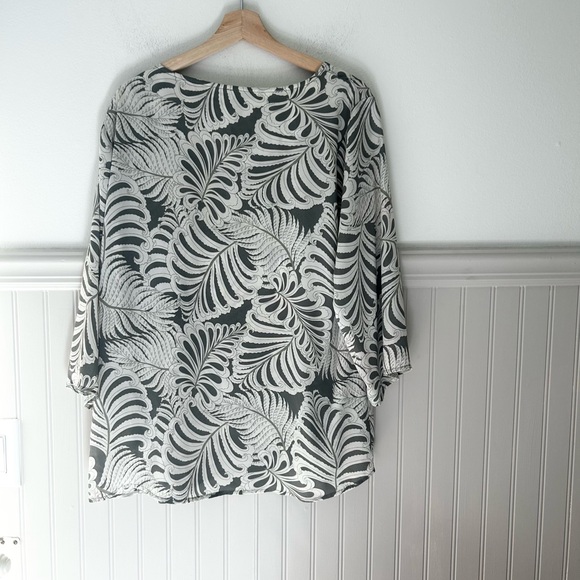 Chic Soyaconcept XXL Cream Green Leaf Pattern Women's Blouse - Picture 6 of 6